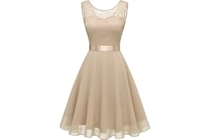 Berylove Femme Robe de Cocktail Courte Top Dentelle Jupe Mousseline Swing pour Bal Mariage