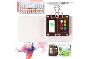TRUKAFIE Acquerelli Tavolozza per Dipingere, Mini Tavolozza Acquerelli Set da Viaggio con Clip, Penne e Carta ad Acquerello per Pittori, Artisti, Studenti