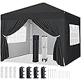 Yaheetech Pop-Up Gazebo 3x3 with 4 Removable Side Panels, Silver-costed Oxford Marquee Canopy with Wheeled Bag & Sandbags, Metal Frame Shelter Tent for Outdoor Garden Party Camping, Black