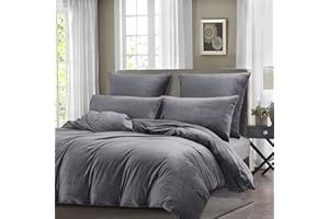 ‎BOQINGZHU Boqingzhu Flanell Winter Bettwäsche 135x200cm Plüsch Biber Grau Warm Kuschelig Flauschig Bettwäsche Teddy Fleece Samt Cashmere Touch Bettbezug 135x200cm mit Reißverschluss
