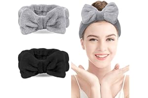 GEBELL Spa Headband – Bowknot Fluffy Makeup Headbands Coral Fleece Elastic Head Hair Bands for Women Washing Face Facial Skincare Hair Wrap Cosmetic Shower Yoga Sports