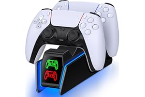 GAMSINGY Base Ricarica PS5, Caricatore Controller PS5 con Ricarica Rapida di 2 Ore/Luce RGB/Indicatore LED, Caricatore Joystick PS5 per Controller Dualsense Wireless/Edge