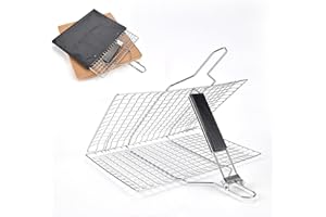 CYEER Panier de barbecue en acier inoxydable pour barbecue extérieur avec poignée amovible et pliable, brosse chauffante en acier inoxydable et sac de transport, 35 x 22 cm