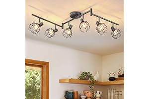 Dehobo Czarne obrotowe reflektory sufitowe, rampa punktowa z gniazdem E14, 6 reflektorów sufitowych do wnętrz, kuchni, sypialni, salonu, MAX 40 W, bez żarówek