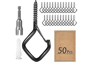 suzmei 50 Pcs Metal Screw-in Hooks with Safety Buckle | Heavy Duty Ceiling & Garden Hooks for Plants, Bird Cages, Fairy Lights, Christmas Decor (Indoor/Outdoor) (Black)