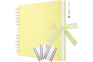 Remowith 29 x 21,5 cm Scrapbook-Album mit Band, Bastelpapier Fotoalbum für Hochzeit und Jubiläum, Familien DIY Fotoalbum mit Eckenaufklebern 40 Seiten Hellgelb
