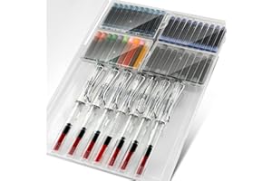 WONWOOD_DIRECT Set de calligraphie, 7 crayons de calligraphie avec différentes plumes et 40 cartouches d'encre en 13 couleurs, set de calligraphie avec boîte de rangement pour signatures, écriture (Transparent)