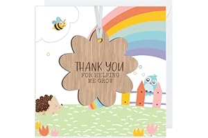 LULA & GRAY Thank You Teacher Card Gift With Wooden Plaque - End Of School Term/Nursery Gift for Teacher/Teaching Assistant (Thank You For Helping Me Grow)