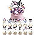 13 Pcs Kouromie Cupcake Toppers RHYII-Happy Birthday Party Supplies Kuromi Cake Decorations,Party Decorations Birthday Party Supplies, Glitter Personalized Cake Decor for Boys Girls