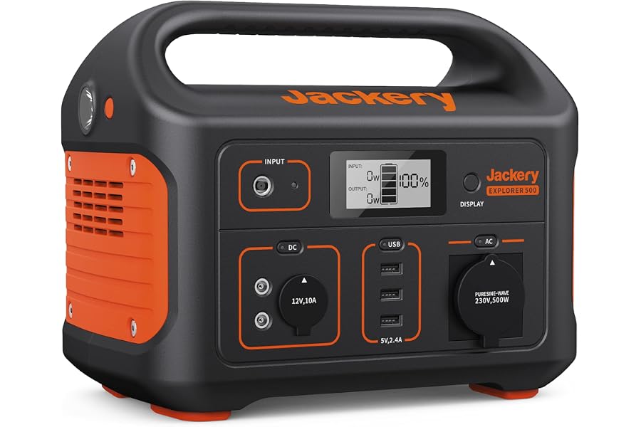 Jackery Explorer 500, 518Wh Tragbare Powerstation Mobiler Stromspeicher mit 230V/500W (Spitze 1000W) (Generalüberholt)