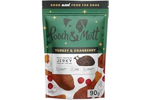Pooch & Mutt - Grain Free Christmas Jerky Training Treats, Dog Treat Suitable for All Ages, Turkey & Cranberry Jerky Pack of 1x90g