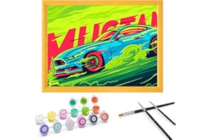 Zimrobin Malen Nach Zahlen ab 5 6 7 Jahre Mädchen und Junge, Malen Nach Zahlen für Kinder mit Rahmen 3 Pinsel und Acrylfarben, 18 X 24cm（Rennsportwagen）