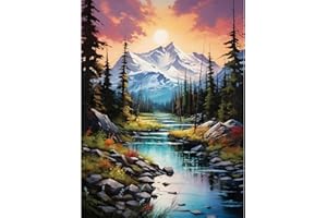 PUJEKNM Mountain Paint by Numbers for Adults-Landscape Canvas Oil Painting Kit for Adults,DIY Craft Art Painting Kit Acrylic Pigment Drawing Paintwork for Gift Home Wall Decor 12x16inch(Without Frame)