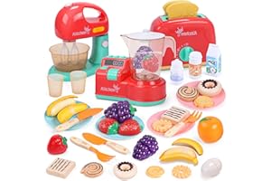 CUTE STONE Juego de Electrodomésticos de Cocina para Niños, Batidora y Licuadora Con Sonido y Luces, Tostadora, Cortador de Alimentos, Juguetes