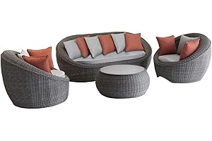 Hespéride Salon de Jardin en résine tressée Bétong - 5 Places - Marron bûche