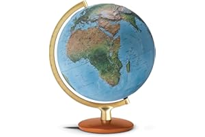 RÄTHGLOBEN FRI 3015: FRI3015 Leuchtglobus mit 3-D-Oberfläche, phys./polit., Holzfuß kirschbaumfarben, Metallmeridian goldfarben, integriertes Kabel (Globus 3D-Oberfläche)