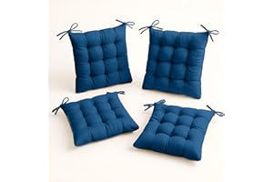 DECO ARTS Déco Arts Coussin de Chaise - Lot de 4 Coussins Carrés avec Attaches pour Chaises Intérieur ou Extérieur - Polyester 65% & Coton 35% - Galette Certifiée Oeko-TEX - 40 x 40 cm, 380 g, Bleu petrole