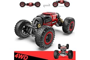 BEZGAR TD141 Remote Control Cars - 1:14 Scale RC Car, 4WD Transform 15 KM/H All Terrains Twist RC Stunt Car, Toy Vehicle with Rechargeable Battery for Boys Kids Girls Red