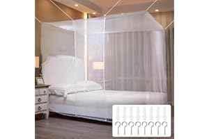 CINGHIA Moustiquaire de lit, ciel de lit, rideaux carrés pour lit à baldaquin à mailles fines, rideaux de lit canopy pour lit double lit simple, moustiquaire blanche, 150 × 200 × 165 cm