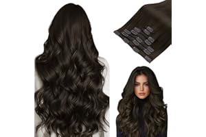 ‎HOTBANANA hotbanana Clip In Extensions Echthaar, Dark Brown Clip in Hair Extensions Real Human Hair Straight Remy Echthaar Extensions Clip 24 inch 120g 7pcs