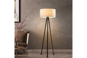 lux.pro Lampadaire Trépied Style Intemporel Lampe sur Pied Élégante LED Luminaire Design pour Salon Chambre Bureau Lampe de Lecture Décorative Stable E27 MDF Tissu Hauteur 140 cm Effet Bois Crème