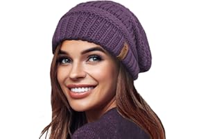 TOSKATOK Ladies Warm Slouch Knit Winter Beanie Hat with Supersoft Velour Thermal Lining ski Cap