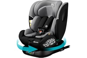 globalkids kindersitz 360 Drehbar isofix, i-Size 40-150cm(0-36kg) Reboarder Baby Autositz, ab Geburt -12 Jahre,Grey,ECE R129