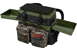 Arapaima Fishing Equipment® Boîte de pêche avec Compartiments | Sac pour Accessoires de pêche | Box et siège pour pêcheurs | Sac à Dos de pêche - Vert/Camouflage + 2 Plateaux latéraux