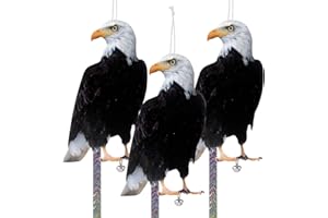 Skystuff Repellente per uccelli, gufo per uccelli, spaventapasseri, nastro riflettente per esterni, con campanella, 3 pezzi