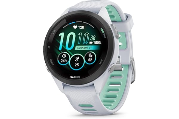 Garmin Forerunner 265S - Montre GPS de Running avec écran AMOLED - Blanche avec Bracelet en Silicone Blanc/Vert - Boîtier 42 mm