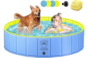 ‎COZII COZII Hundepool, 120 x 30cm Hundepool fur Große Kleine Hunde, Faltbare Hundebadewanne, Planschbecken für Kinder, Tragbar Hunde Pool Rutschfestem PVC mit Badebürste