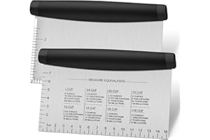 Joyfair 2Pcs Dough Scraper, Stainless Steel Dough Cutter with ABS Heat Proof Handle, Bench Scraper/Pizza Cutter/Pastry Spatula with Measuring Marks for Baking Cooking, 15cm