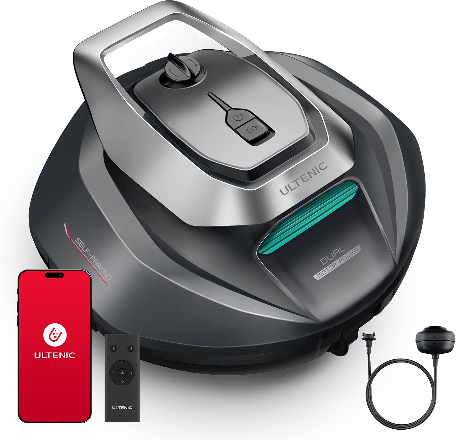 Ultenic Robot Aspirador Piscina con Control Remoto/App, 3 Motores, Recogida sin Gancho, Robot Limpiafondos sin Cable, Autoaparcamineto, Trabaja hasta 90Min, 80m²