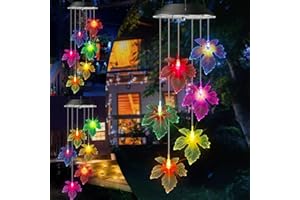 iShabao Campanelli Eolici Solare a Foglia d'Acero, 6 LED Carillon del Vento Solare, Campanelli Solare Impermeabili, Regalo Mamma/Donna, Decorazione di Alberi, Balconi, Matrimoni