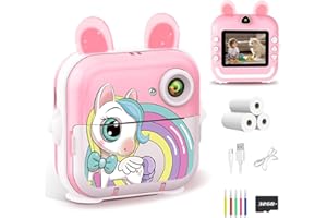 PTHTECHUS Macchina Fotografica Bambini Istantanea, 2,4 Pollici 1080P Digitale Fotocamera Bambini con Carta Fotografica Stampa e 32GB Schedaper Giocattolo Regalo di Natale Bambino e Bambina 4-12 Anni