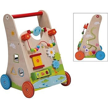 Girello Legno Con 5 Giochi Educativi - Carrello Primi Passi Per Bambini 1 Anno - Foto 9