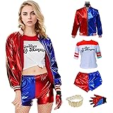Formemory Harley Halloween Costume Donna,Costumi Vestito Halloween Carnevale Donna Squad Costume kit Cappotto Maglietta Panta