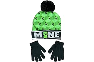Minecraft Hat And Gloves Set For Boys, Creeper Hat And Gloves Winter Set, Official Merchandise
