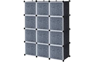 ‎LILIIN LILIIN Kleiderschrank, Tragbarer Regalsystem, 12 Würfel Schrank aus Kunststoff, DIY Schlafzimmerschrank Portable Garderobe für Kleidung, Bücher, Spielzeug 147 x 111 x 37cm