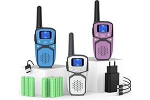 TOPSUNG Walkie Talkies, Easy to Use Rechargeable Waki Takis Christmas Birthday Gift for Hiking Camping Trip(900b Blue White Purple)