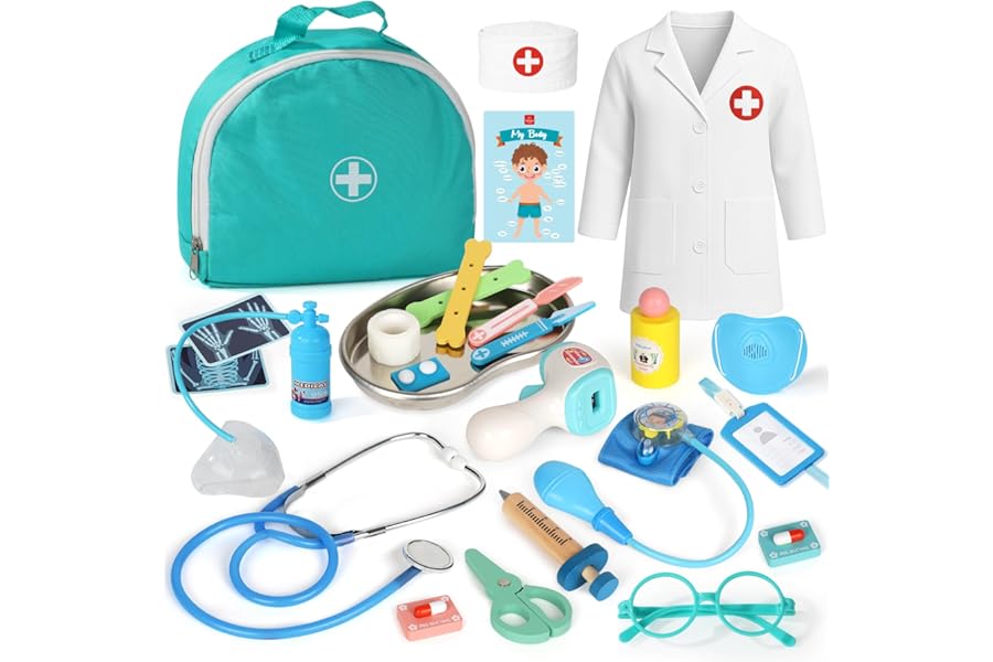 Lehoo Castle Kids Doctors Set, Pretend Doctor Kit Toys Medical Playset, Wooden Play Toys, Educational Toys for 3 Year Old Boys