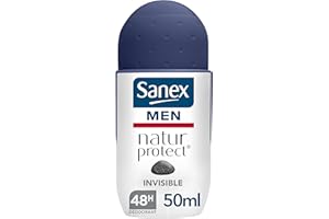 SANEX - Déodorant à Bille Men Natur Protect Invisible - Déodorant pour Homme à la Pierre d'Alun - Efficacité 24h - Sans Alcool, Sans Colorants - 50 ml