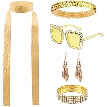 Sciarpa da donna glitterata, sciarpa in metallo, con paillettes, cravatta, sciarpa, accessori da discoteca, anni '70, costume per carnevale, Nero , Taglia unica
