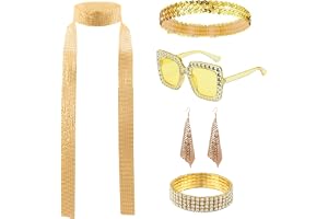 TUONYIS 6 stycken 70-talet 80-talet disco tillbehör accessoarer, disco outfit damer, glitter disco paljetter halsduk, solglas