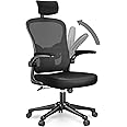 rattantree Office Chair, High Back Desk Chair with Headrest, Ergonomic Computer Adjustable Flip-up Armrest & Lumbar Support, Executive Manager For Home Office, Black, 52 x 50 120 CM, H011