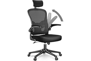 rattantree Office Chair, High Back Desk Chair with Headrest, Ergonomic Computer Adjustable Flip-up Armrest & Lumbar Support, Executive Manager For Home Office, Black, 52 x 50 120 CM, H011