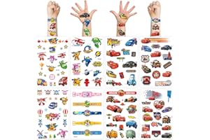 SIPHUS 8 Fogli Car Tatuaggi Bambini, Tatuaggi Adesivi, Tatuaggio Waterproof, Tattoo Temporanei Bambini, Tatuaggi Temporanei per Compleanno, Festa a Tema