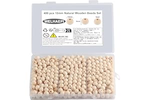 WELHAEPI 400 Pezzi Perle Rotonde in Legno Naturale, Palline Con Foro 10mm per Decorazioni Artigianali Fai-da-Te