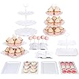 NWK Pack of 10 Reusable Cake Stand, Cupcake Stand, with 2X Large 2-Tier Cupcake Stands + 2X Large 3-Tier Cupcake Stands + 4 x Appetizer Trays +2 x Cake Pop Stands Perfect for Birthday