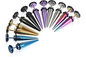 Cupimatch 6 Pairs 16G Stainless Steel Taper with O ring Stud Earring Illusion Fake Gauge Ear Plug Piercing Earrings Sets 8mm